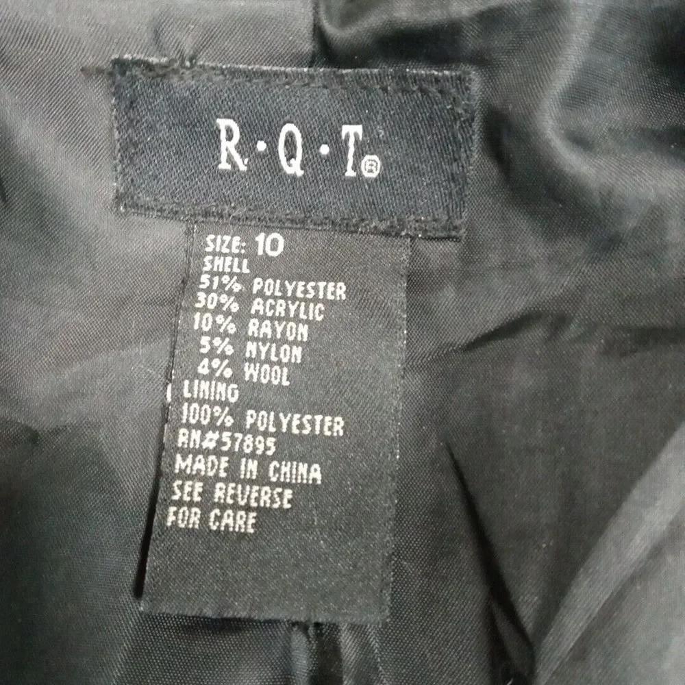 RQT Jacket Womens 10 Black‎ White Wool Blend Peacoat Button Up Career Casual